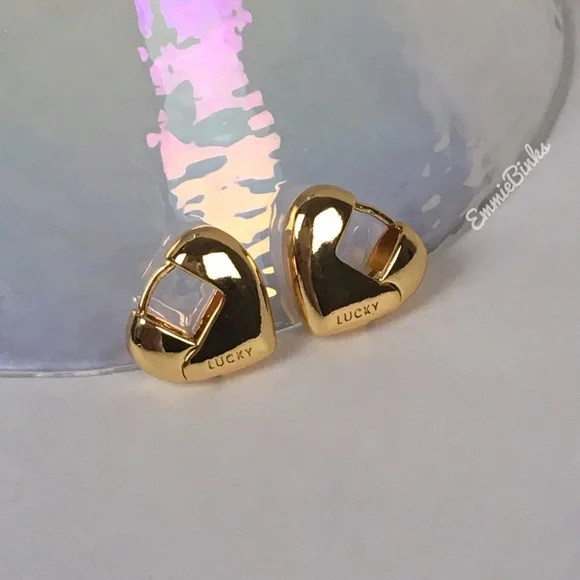 New Lucky Brand Gold Plated Chunky Heart Hoop Earrings - Picture 1 of 15